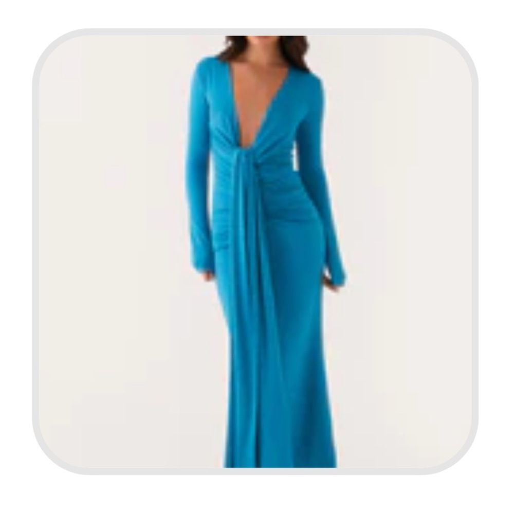Elegant Blue Evening Gown- Miesha Long Sleeve Maxi Dress - Blue -peppermayo